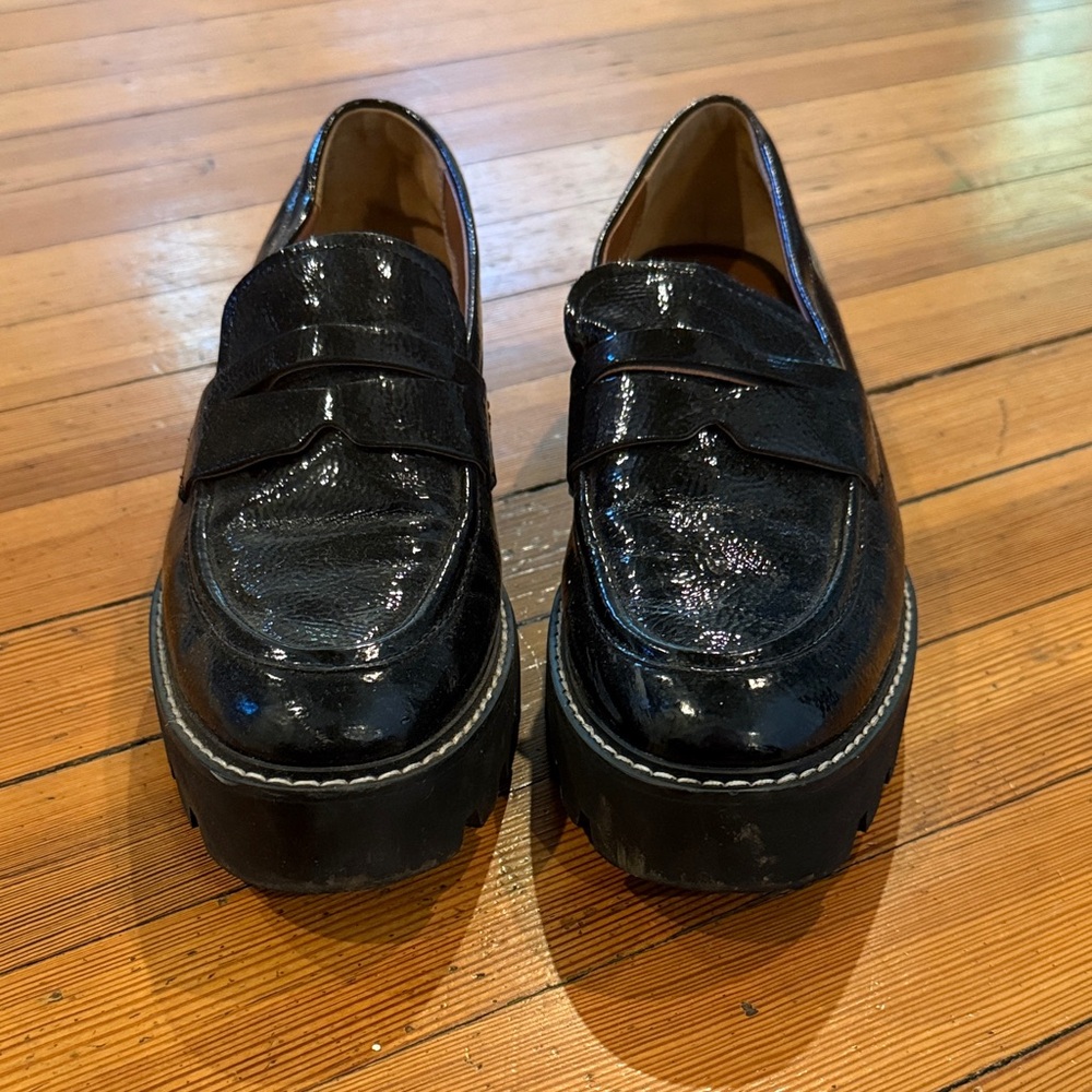 Franco Sarto platform patent loafers